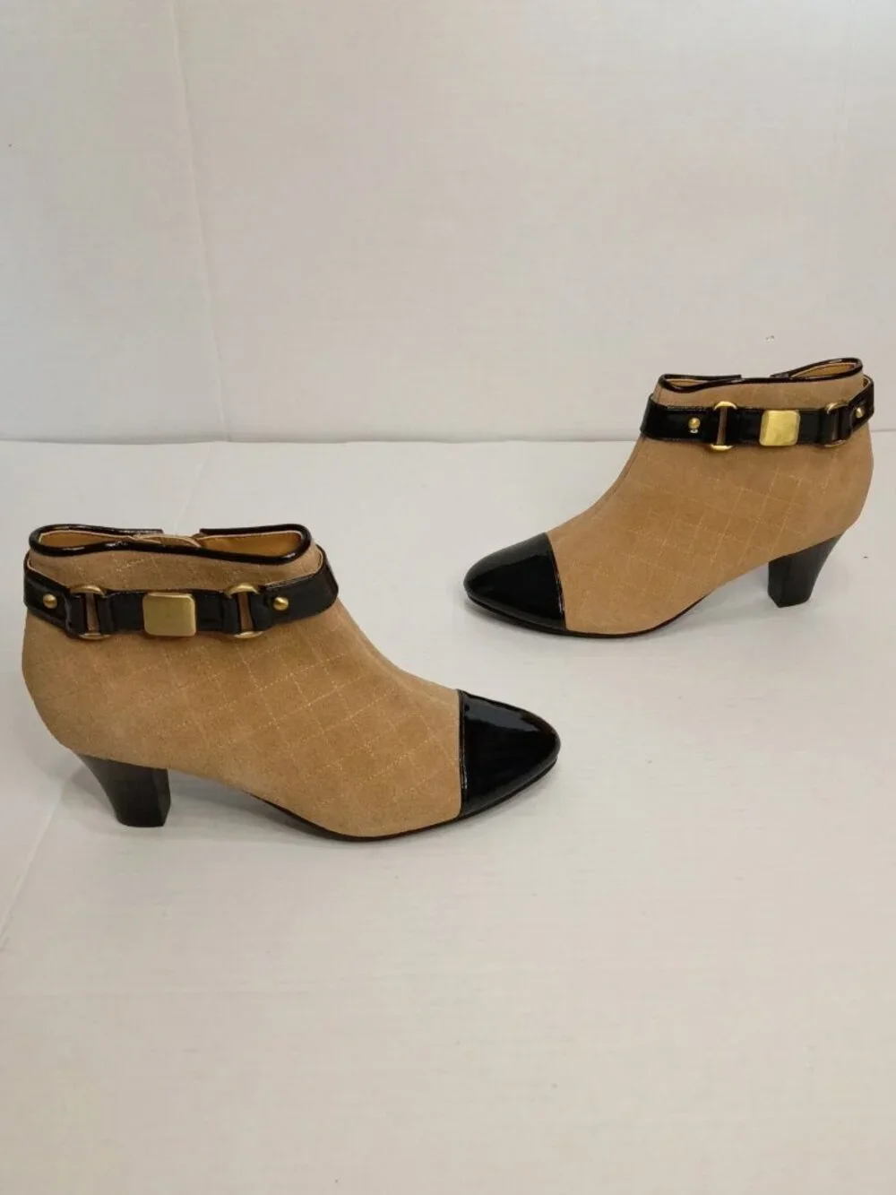 Darryl Two Tone Cap Toe Ankle Boots Beige Black Size US Women's 7